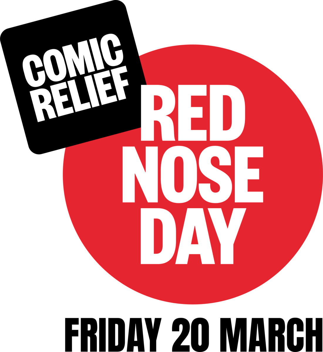 Comic Relief Red Nose Day logo, with 2026's campaign date of Friday 20 March beneath