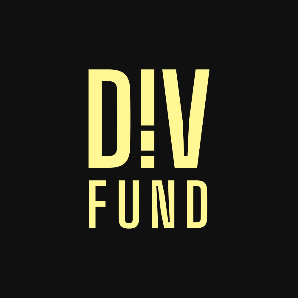 DIV FUnd logo. Yellow text on black background.