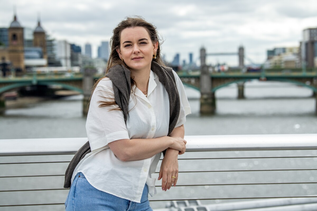 Cecilia Knapp - Poet in Residence - in front of Southwark Bridge