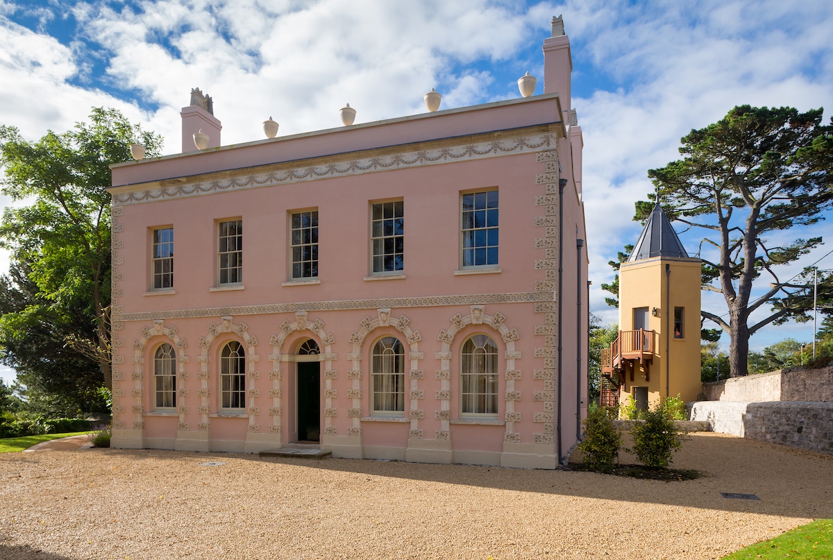 Landmark Trust property Belmont in Lyme Regis in pink.
