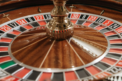 Roulette wheel at a casino.