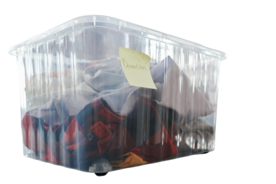 Box of donated clothes (background edited from original)