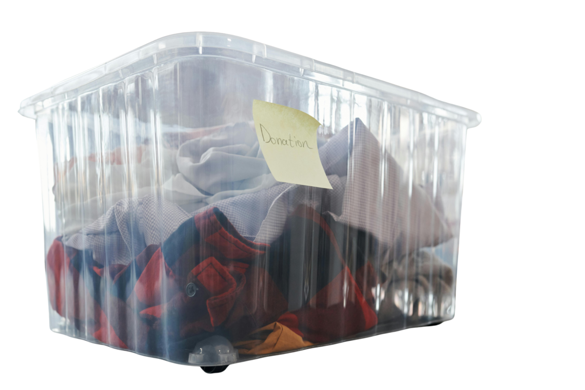 Box of donated clothes (background edited from original)