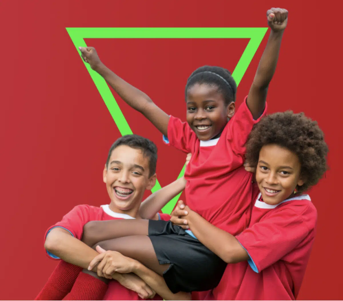 Big Give Christmas Challenge 2026 promotion. Three children in red sihrts in front of a lime green triangle.