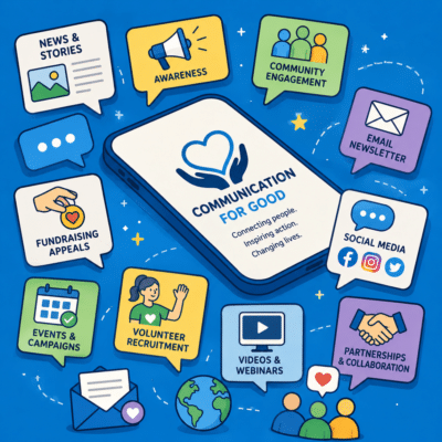 Communication for good - different charity communications messaging. Made with GhatGPT AI by Howard Lake 14 May 2026.