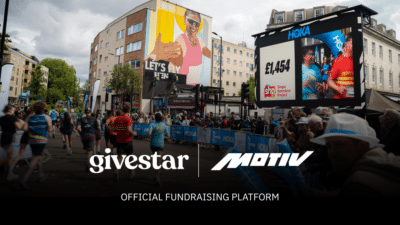 Givestar and Motiv logos beneath an urban running event