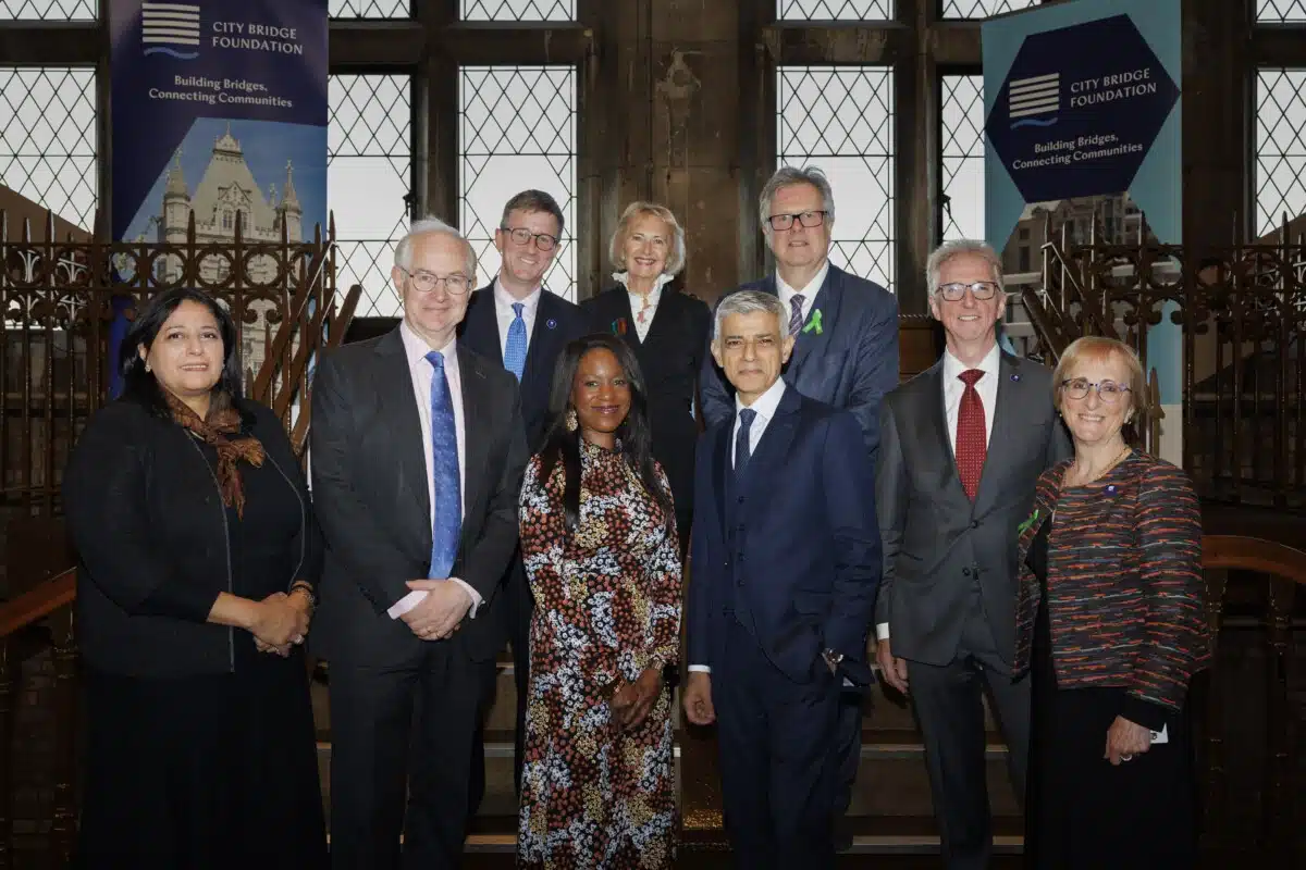 The Mayor of London, Sir Sadiq Khan (centre right) and Deputy Mayor, Communities and Social Justice, Dr Debbie Weekes-Bernard (centre left), with City Bridge Foundation Board Members and Acting Managing Director, Simon Latham.