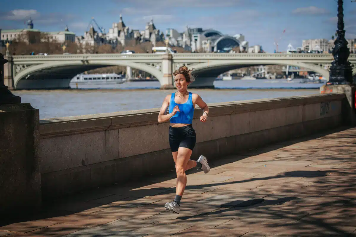 Esmée Gummer running along London's South Bank. Photo: Matthew Bowen