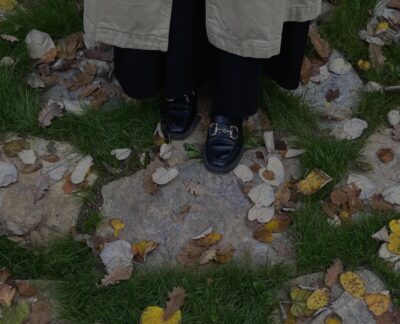 Feet on stepping stones.