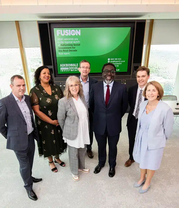 Lord Adebowale with leaders from Kindred, Liverpool City Region Combined Authority, and Social Investment Business