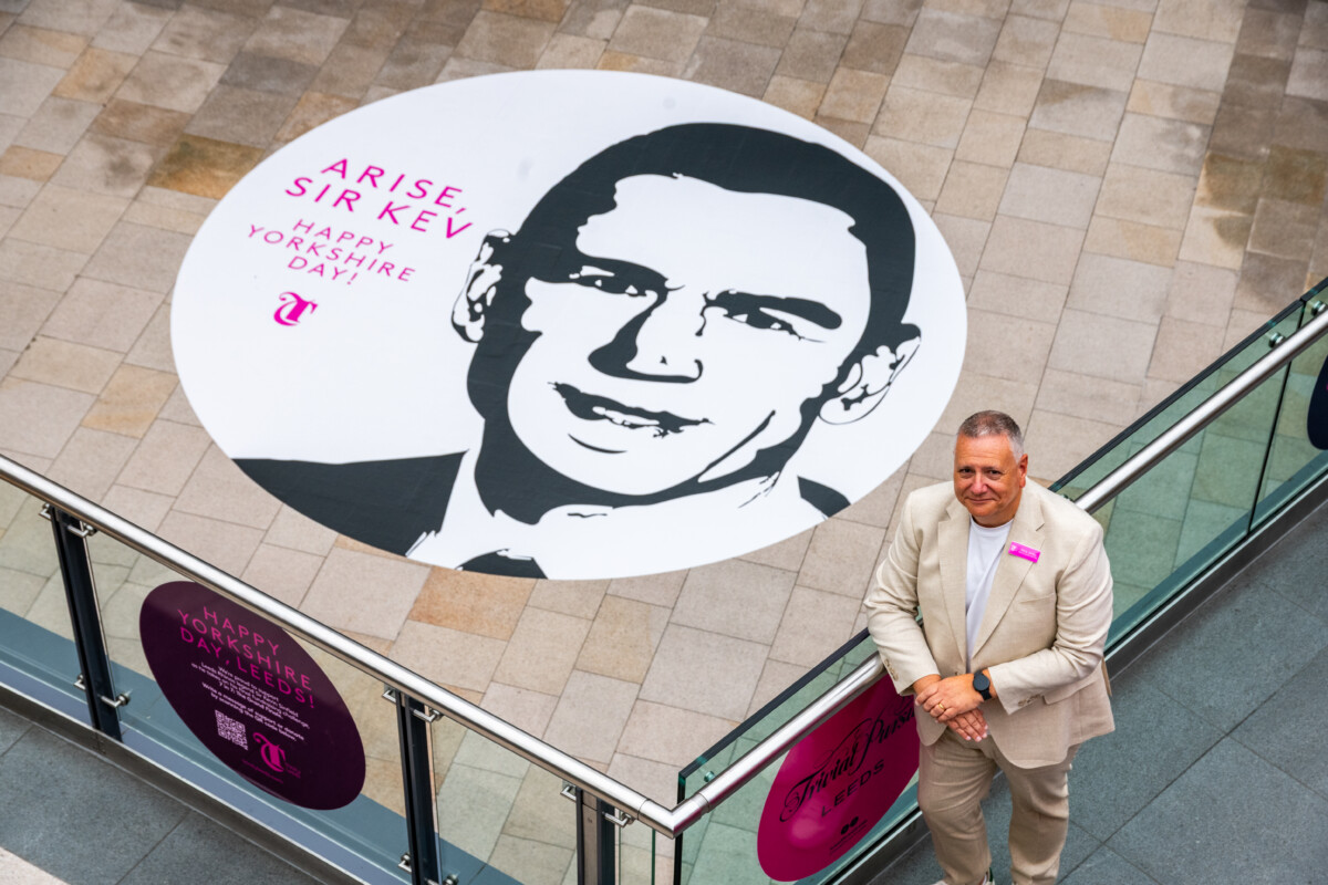 Trinity Leeds Deputy Centre Director Nick Jones with the Kevin Sinfield floor art