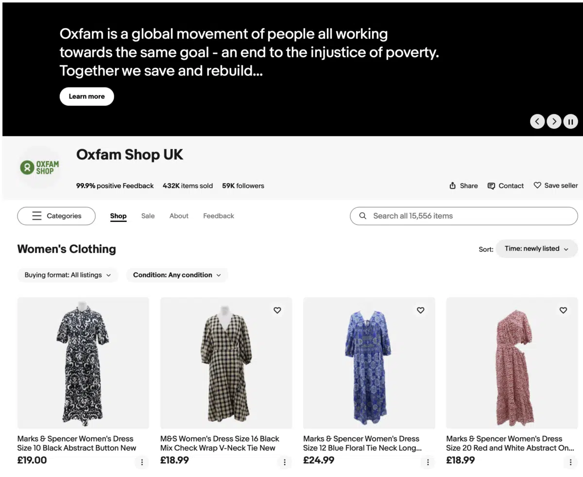 Items donated to Oxfam with images and descriptions using Thriftify